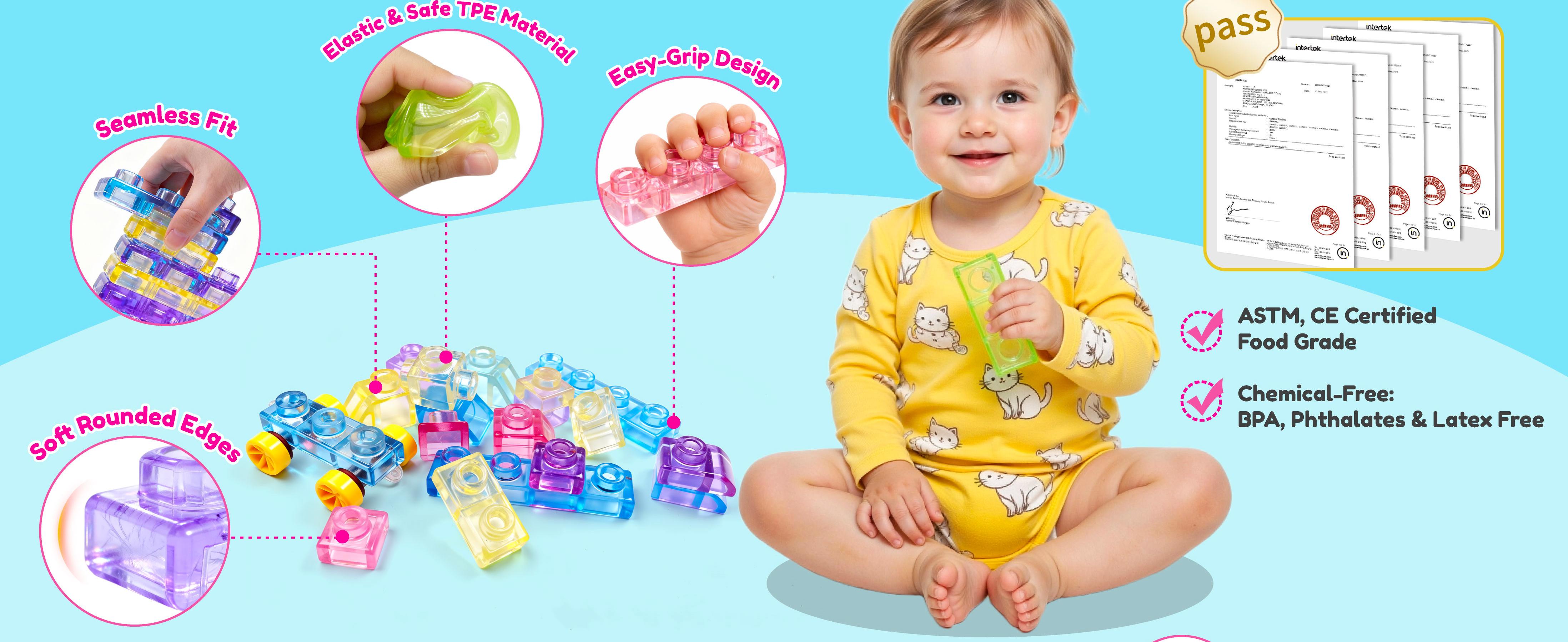 JOYSPOT Soft Jelly Building Blocks, Squishy Multi-color Stacking Building Blocks Toy Set, Non-toxic Sensory Tactile Play Toy Safe Squeezable & Stretchable Fun, Puzzle Blocks for Kids Early learning Preschool STEM Creative Construction Bath Toy Age 3+ tikt