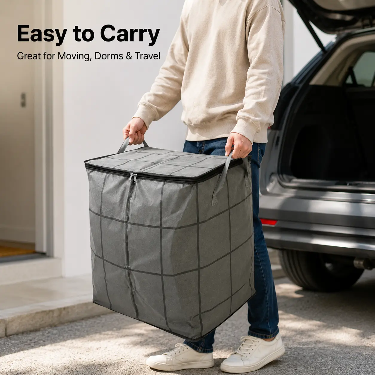 Spacious Moving Storage Bin, Zippered Organizer for Quilts, Bedding & Sweaters, Large Capacity Fabric Bag for Moving Day, Closet & Bedroom Use
