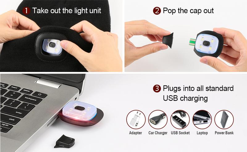 MELASA Unisex Hat with Light, USB Rechargeable Hands Free Headlamp LED Beanie, Winter Gifts for Men Dad Father Husband Him