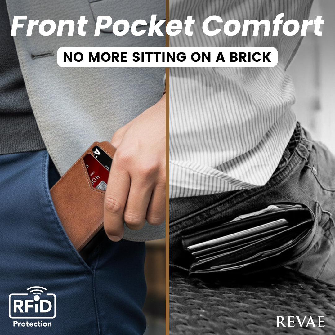 Minimalist Men’s Slim Wallet: 9 - 13 Cards, Money Clip, ID Window. RFID - Blocking, Aluminum Bifold Pop - Up