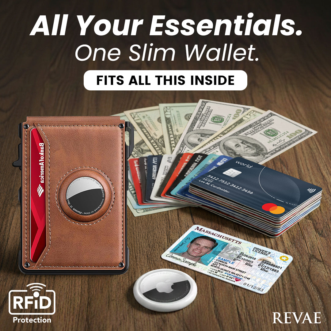 Minimalist Men’s Slim Wallet: 9 - 13 Cards, Money Clip, ID Window. RFID - Blocking, Aluminum Bifold Pop - Up