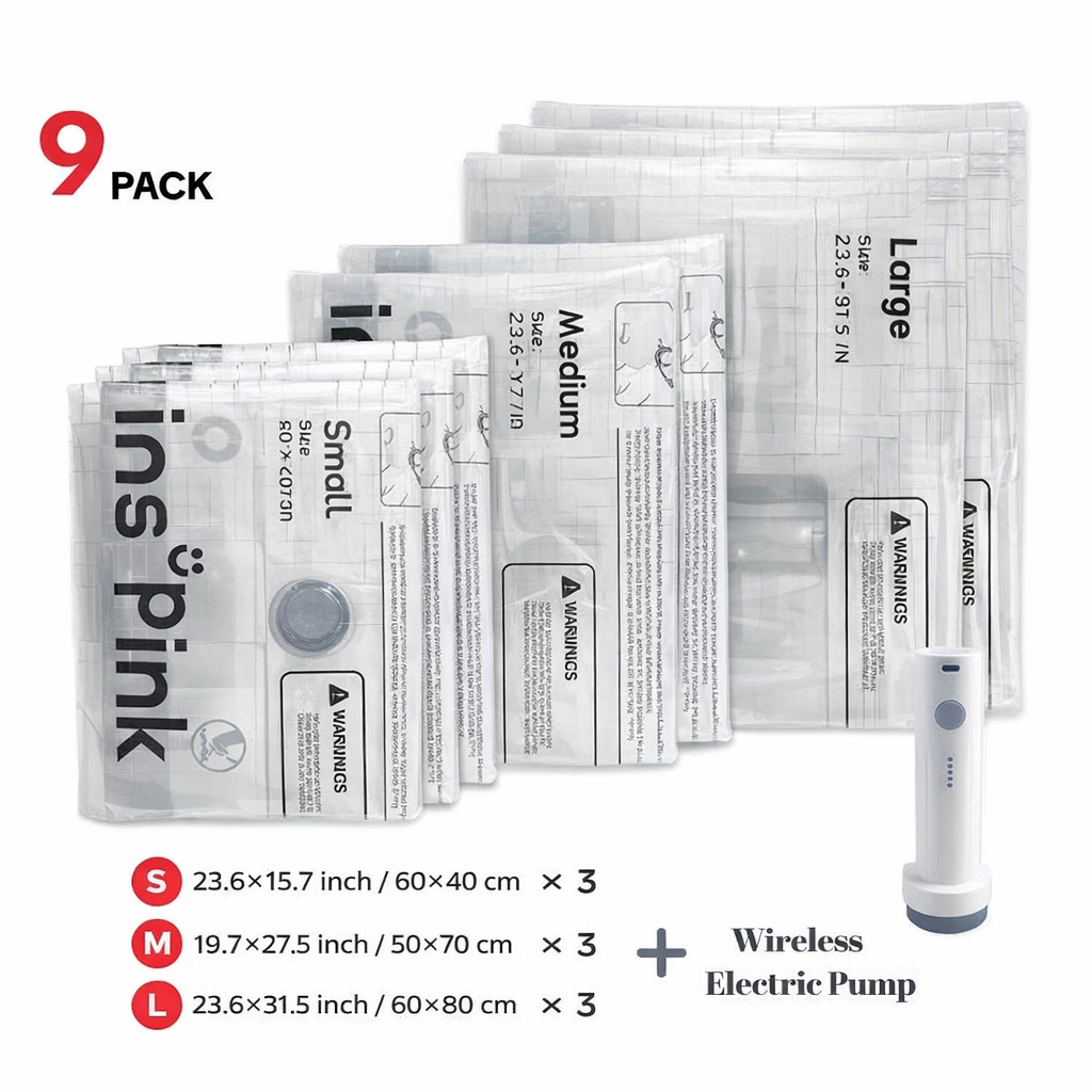 Travel Vacuum Compression Storage Bags with USB Rechargeable Electric Pump Ultra Compact Lightweight Space Savers for Clothing & Travel Essentials Zipper Pouches Outdoor Packing System Hand Organizer Holiday Variety Pack