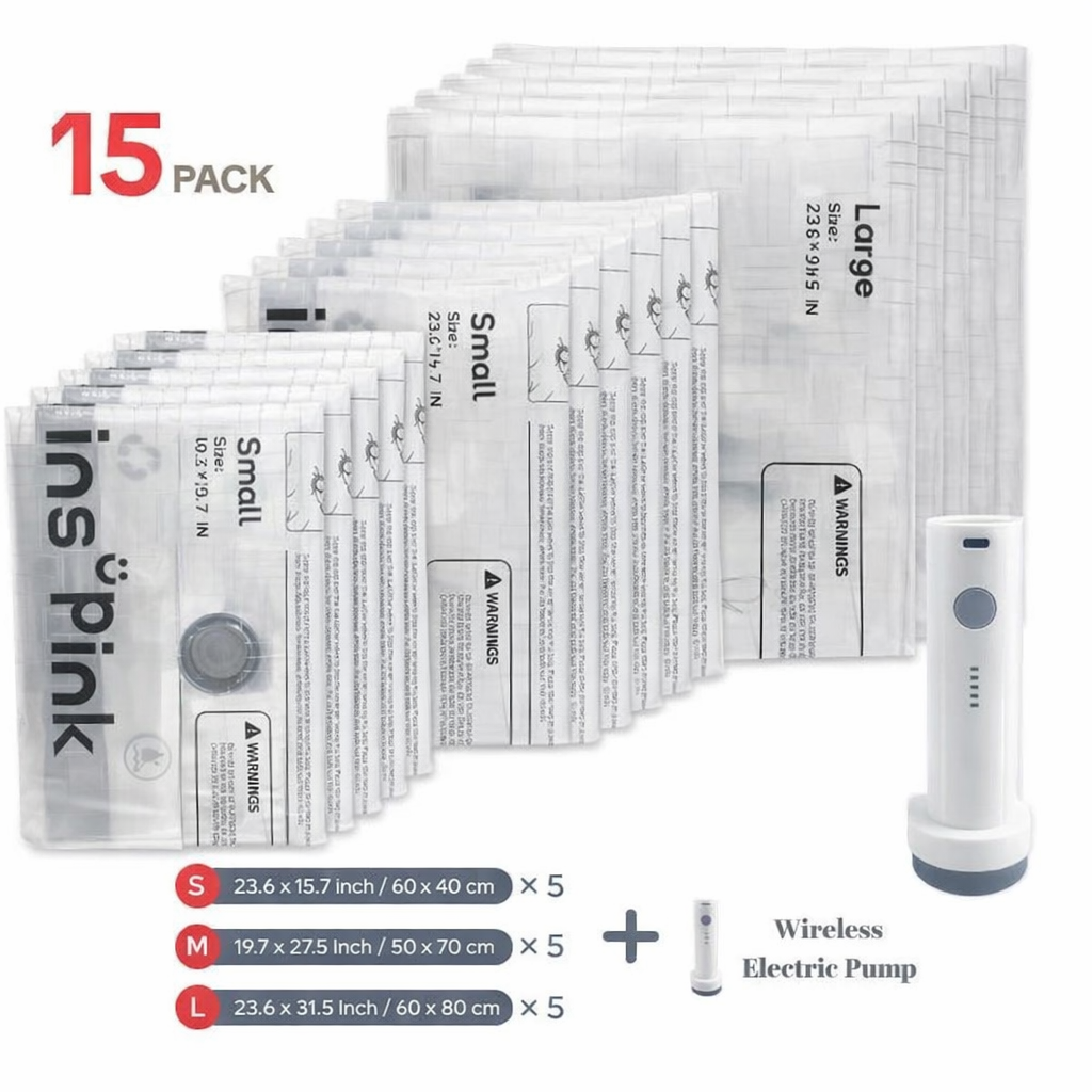 Travel Vacuum Compression Storage Bags with USB Rechargeable Electric Pump Ultra Compact Lightweight Space Savers for Clothing & Travel Essentials Zipper Pouches Outdoor Packing System Hand Organizer Holiday Variety Pack
