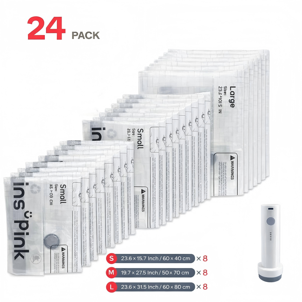 Travel Vacuum Compression Storage Bags with USB Rechargeable Electric Pump Ultra Compact Lightweight Space Savers for Clothing & Travel Essentials Zipper Pouches Outdoor Packing System Hand Organizer Holiday Variety Pack