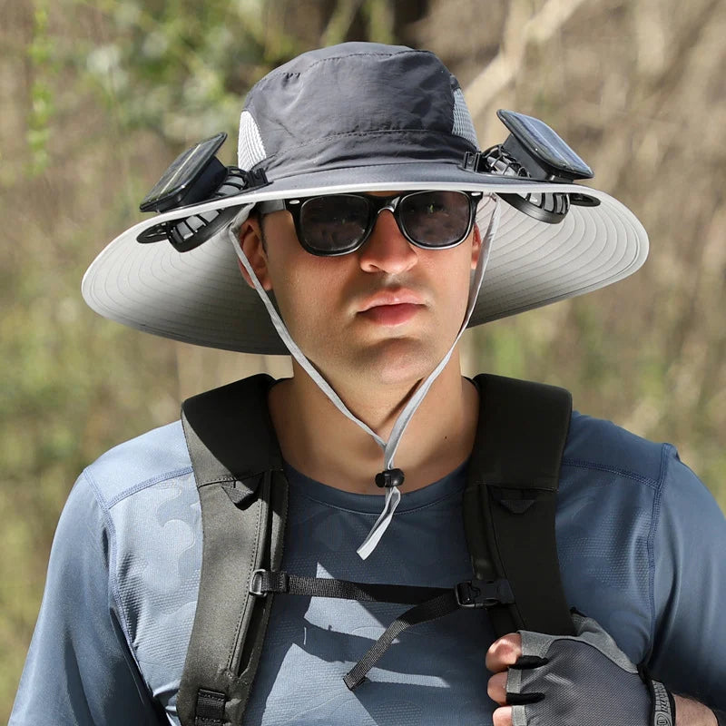 (🔥Summer Hot Sale - 30% Off )Wide Brim Solar Fan Outdoor Fishing Hat-Solar & USB Charging
