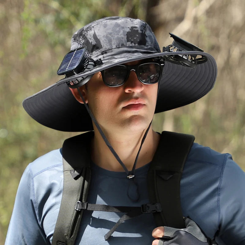 (🔥Summer Hot Sale - 30% Off )Wide Brim Solar Fan Outdoor Fishing Hat-Solar & USB Charging