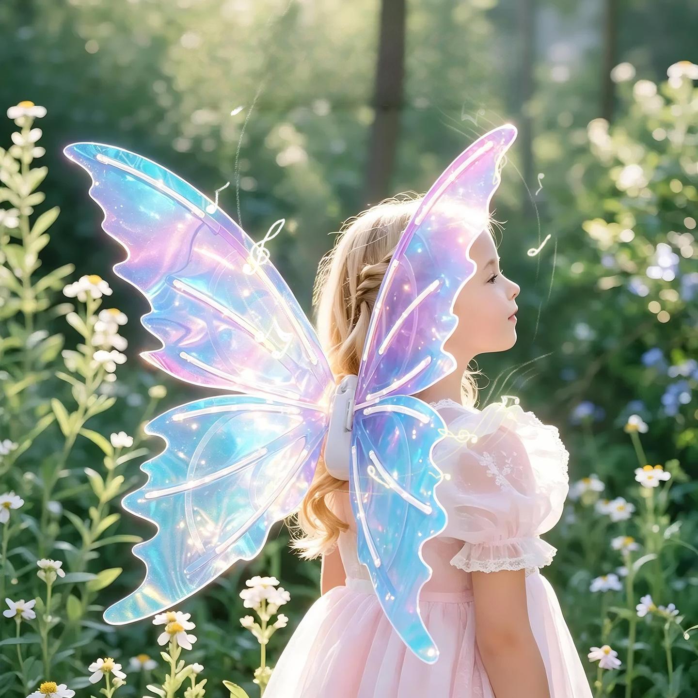 Electric Butterfly Wings Set, Moving Fairy Wings with Music and LED Lights, Light up Glowing Angel Wings Costume for Kids Girls for Halloween Cosplay Party, Birthday Gifts
