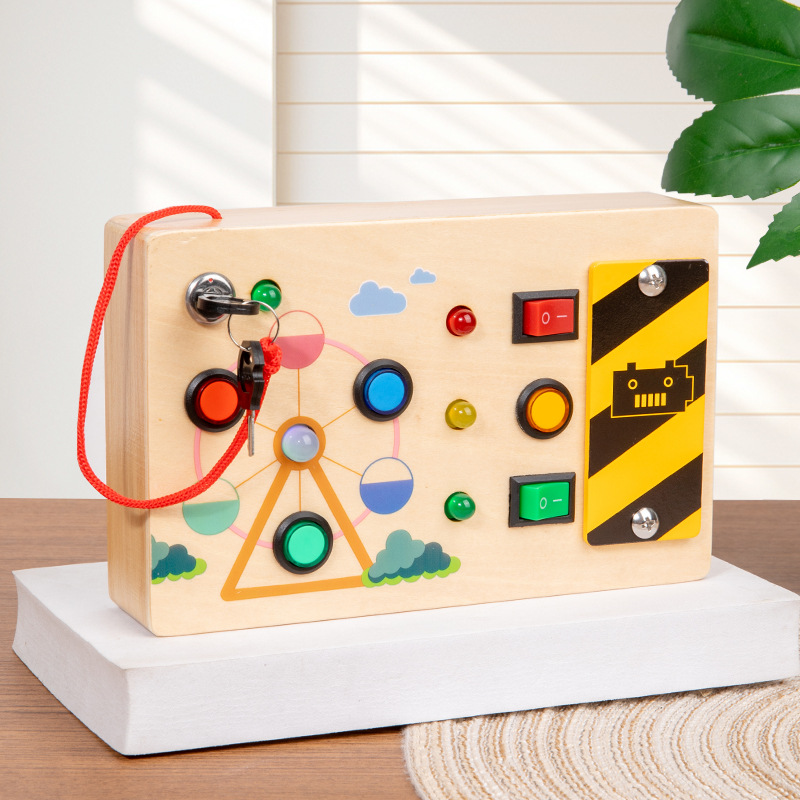Busy Board, Montessori Toys, Wooden Busy Board with LED Light Up Switch, Learning Sensory Travel Toys, Valentine's Day Gifts Idea for Kids