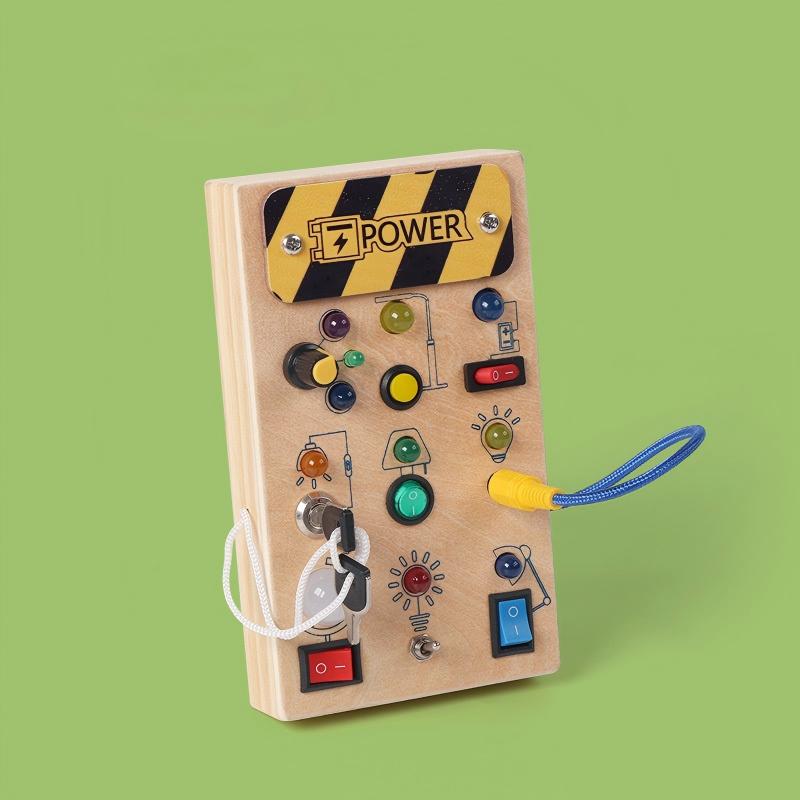 Busy Board, Montessori Toys, Wooden Busy Board with LED Light Up Switch, Learning Sensory Travel Toys, Valentine's Day Gifts Idea for Kids