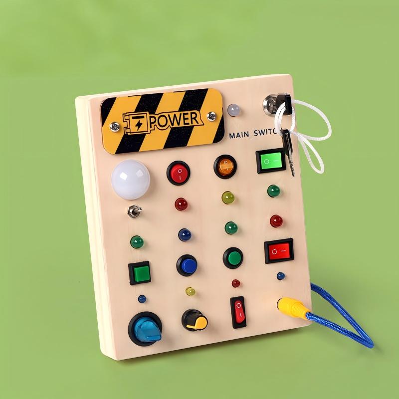 Busy Board, Montessori Toys, Wooden Busy Board with LED Light Up Switch, Learning Sensory Travel Toys, Valentine's Day Gifts Idea for Kids