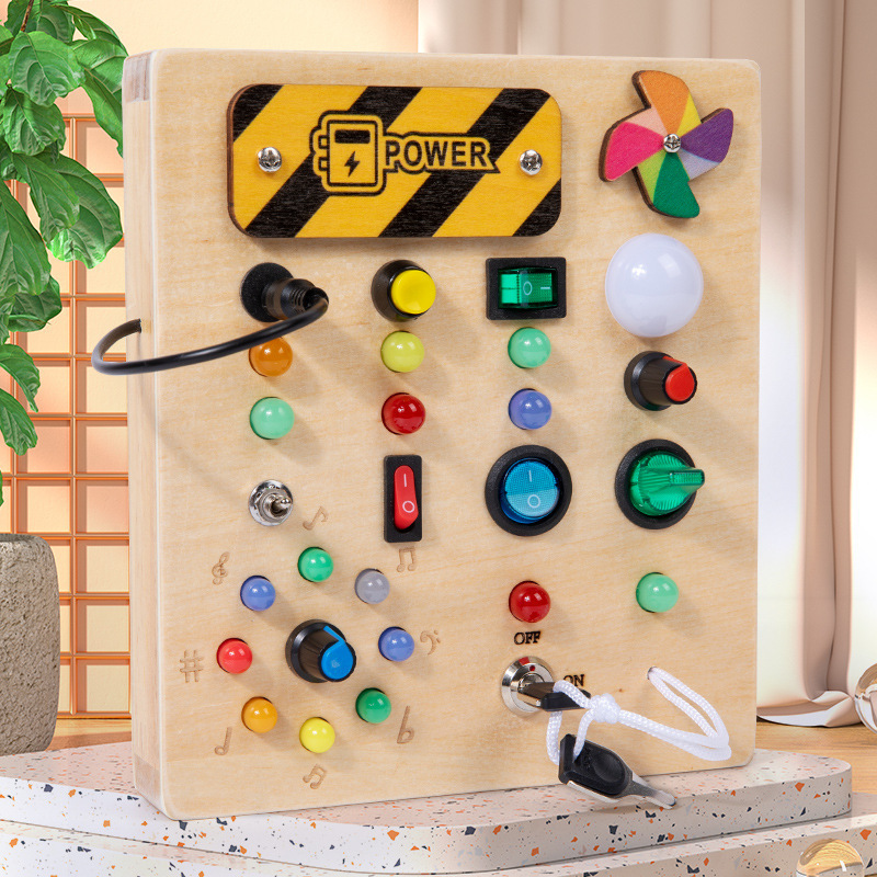 Busy Board, Montessori Toys, Wooden Busy Board with LED Light Up Switch, Learning Sensory Travel Toys, Valentine's Day Gifts Idea for Kids