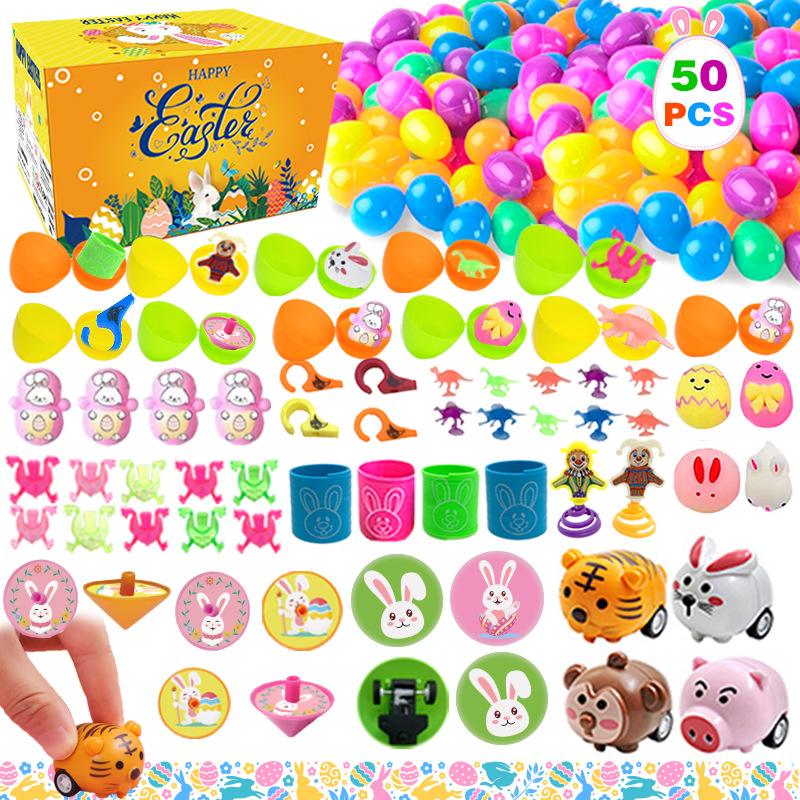 Prefilled Easter Eggs Toys and Stickers for Easter Egg Hunt, Filled with Toys Party Favors for Kids Boys Girls Easter Eggs Hunt, Basket Stuffers Fillers, Classroom Prize Supplies Kids Outdoor Play