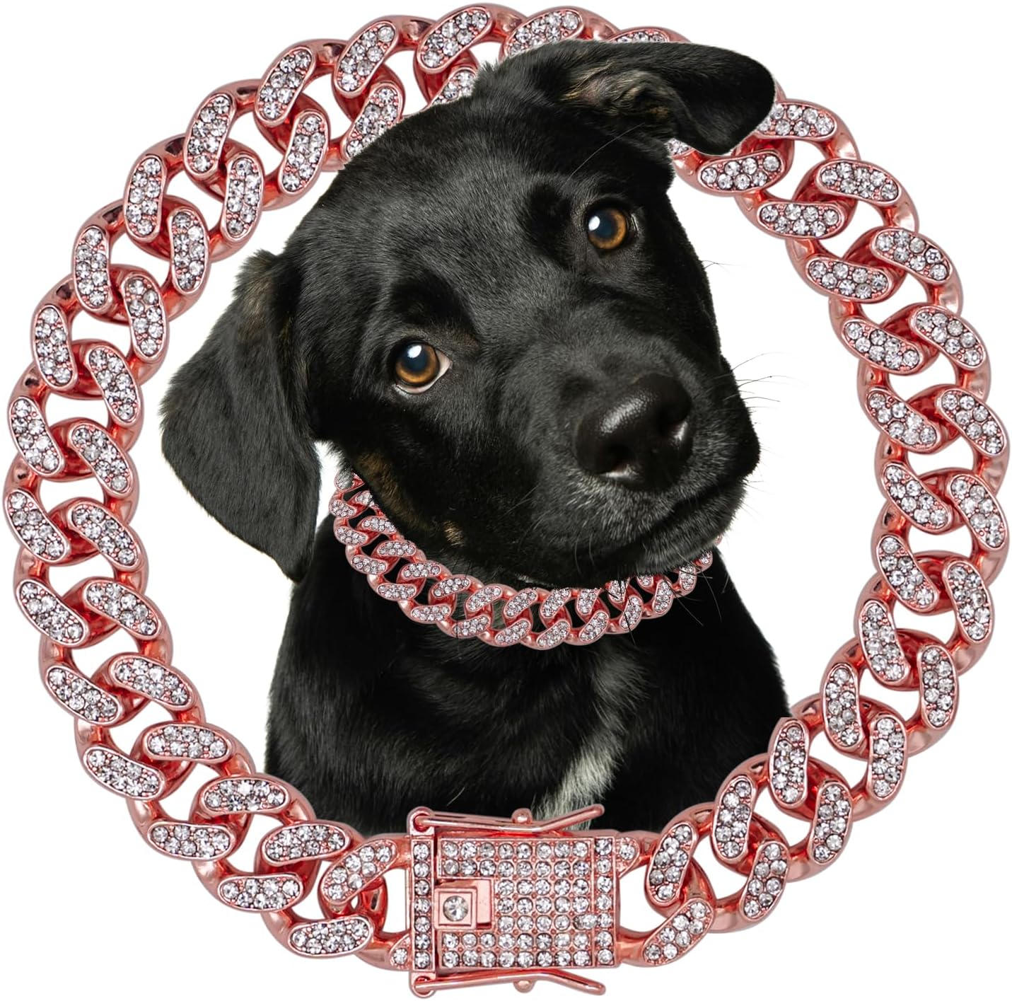 Dog Chain Diamond Collar Walking Metal Chain Necklace with Secure Buckle Pet Cuban Style Collar Jewelry Accessories for Small Medium Large Dog Cats