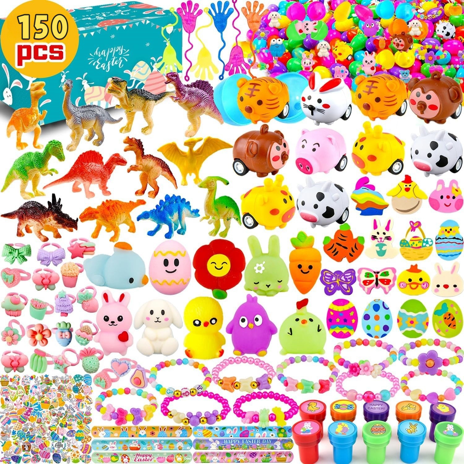 Prefilled Easter Eggs Toys and Stickers for Easter Egg Hunt, Filled with Toys Party Favors for Kids Boys Girls Easter Eggs Hunt, Basket Stuffers Fillers, Classroom Prize Supplies Kids Outdoor Play
