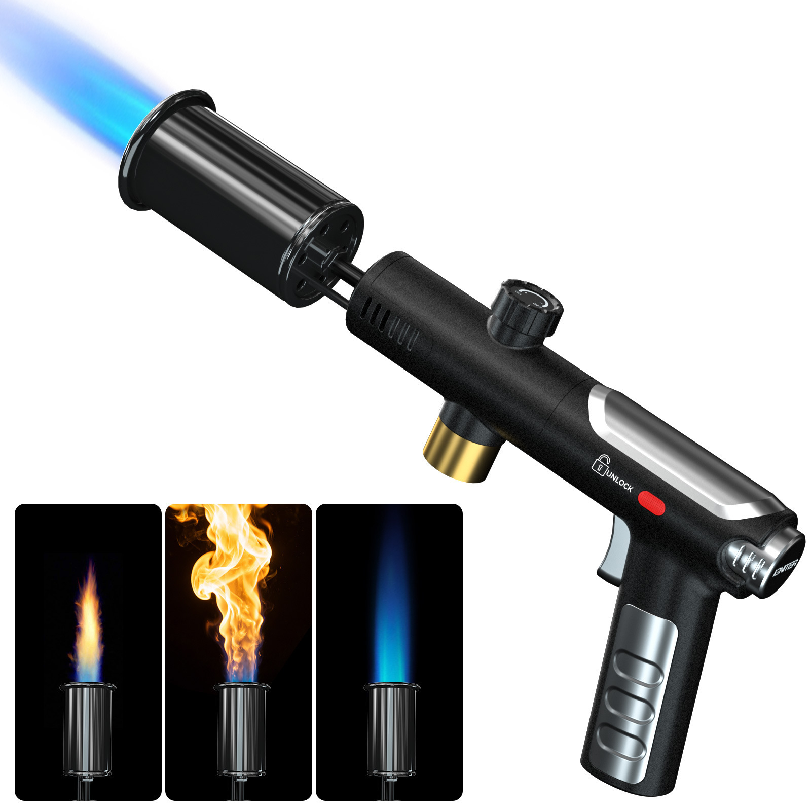 Propane Torch with One-Touch Max Fire, Cooking Blow Torch Gun with a Safety Lock, Charcoal Lighter, Flame Thrower, Kitchen Food Torch Head for Grill, Sous Vide, BBQ (Tank Not Included)