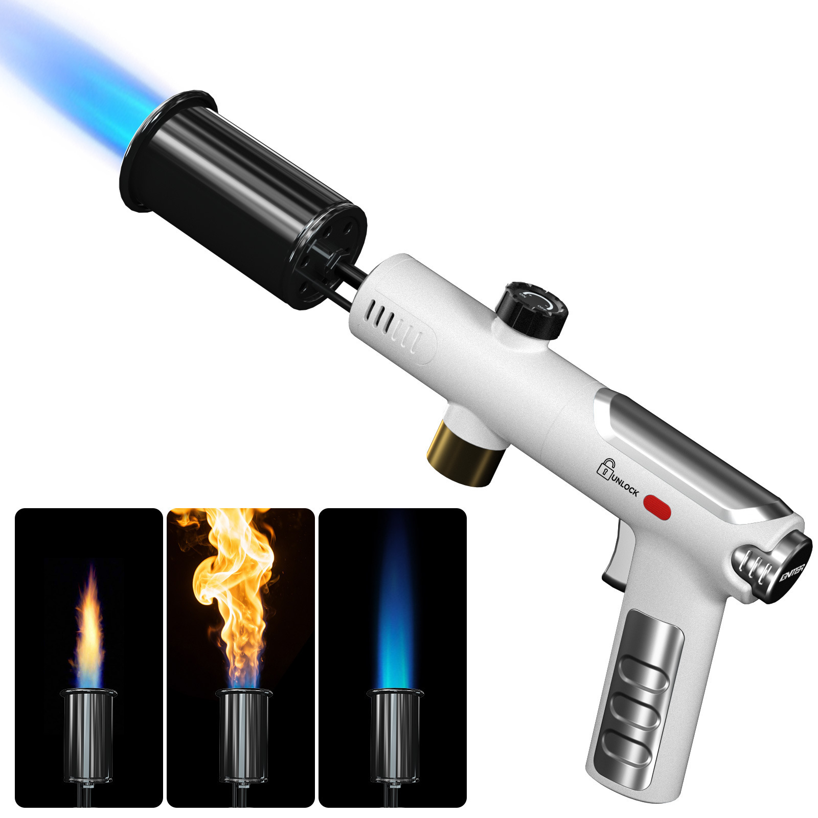 Propane Torch with One-Touch Max Fire, Cooking Blow Torch Gun with a Safety Lock, Charcoal Lighter, Flame Thrower, Kitchen Food Torch Head for Grill, Sous Vide, BBQ (Tank Not Included)