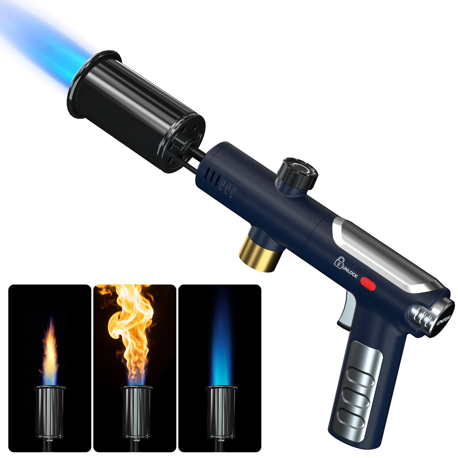 Propane Torch with One-Touch Max Fire, Cooking Blow Torch Gun with a Safety Lock, Charcoal Lighter, Flame Thrower, Kitchen Food Torch Head for Grill, Sous Vide, BBQ (Tank Not Included)