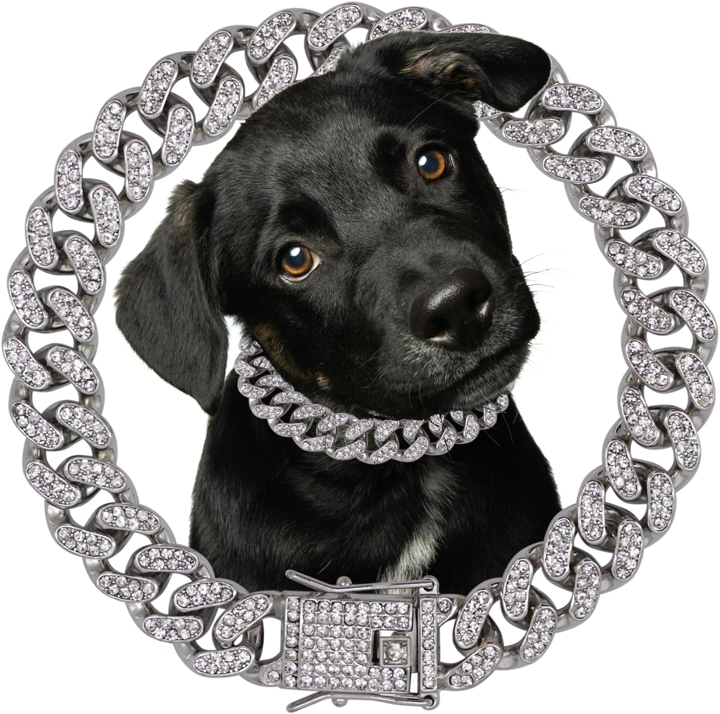 Dog Chain Diamond Collar Walking Metal Chain Necklace with Secure Buckle Pet Cuban Style Collar Jewelry Accessories for Small Medium Large Dog Cats