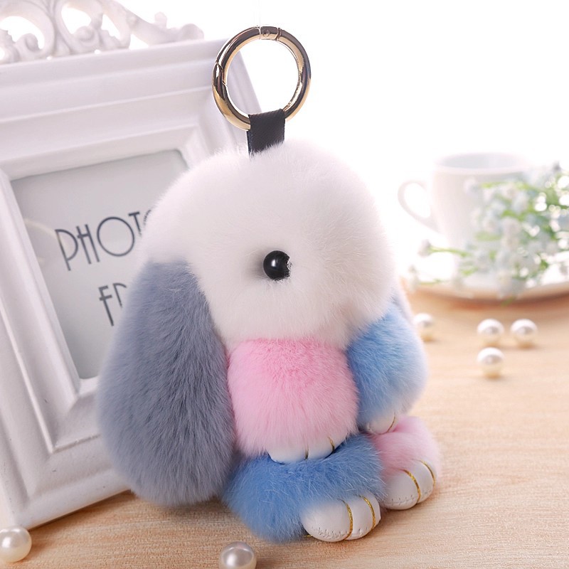 BunnyLulu Handmade Fluffy Bunny PomPom Keychain with Designed Tin Box, – Cute Eater Basket Gift, Travel Accessory & Birthday Present for Girls & Women