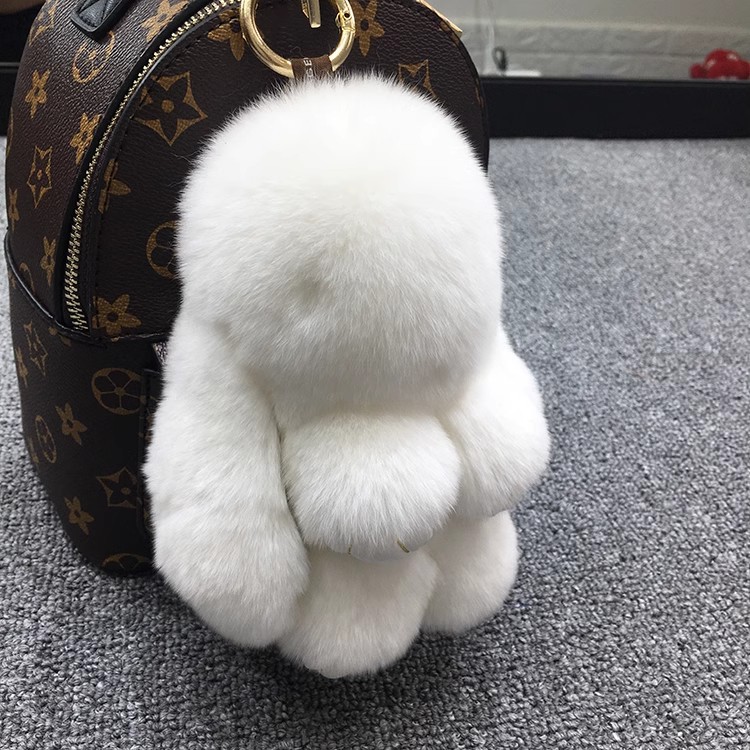 BunnyLulu Handmade Fluffy Bunny PomPom Keychain with Designed Tin Box, – Cute Eater Basket Gift, Travel Accessory & Birthday Present for Girls & Women