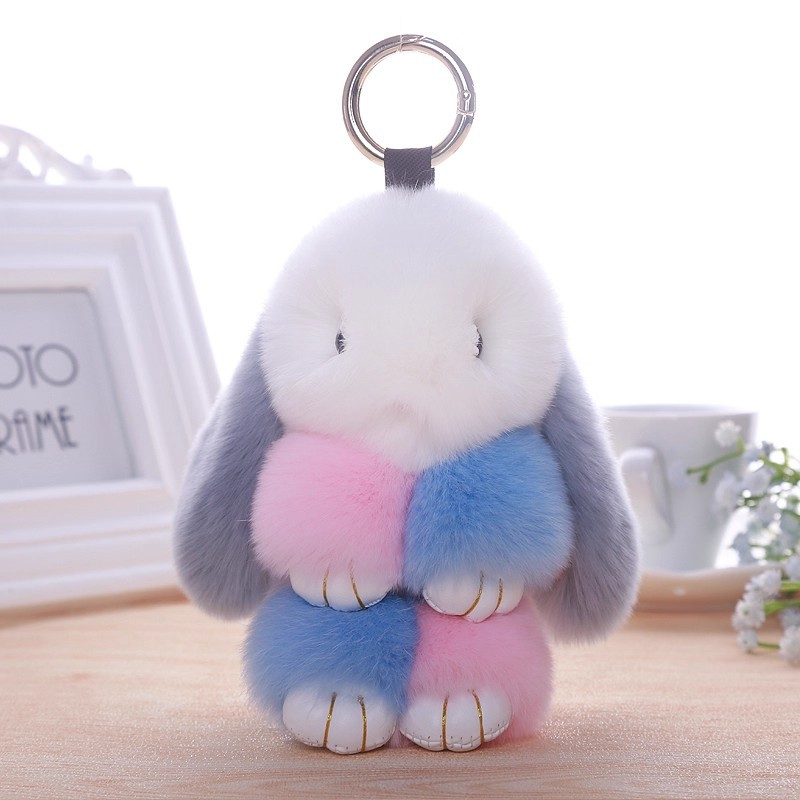 BunnyLulu Handmade Fluffy Bunny PomPom Keychain with Designed Tin Box, – Cute Eater Basket Gift, Travel Accessory & Birthday Present for Girls & Women