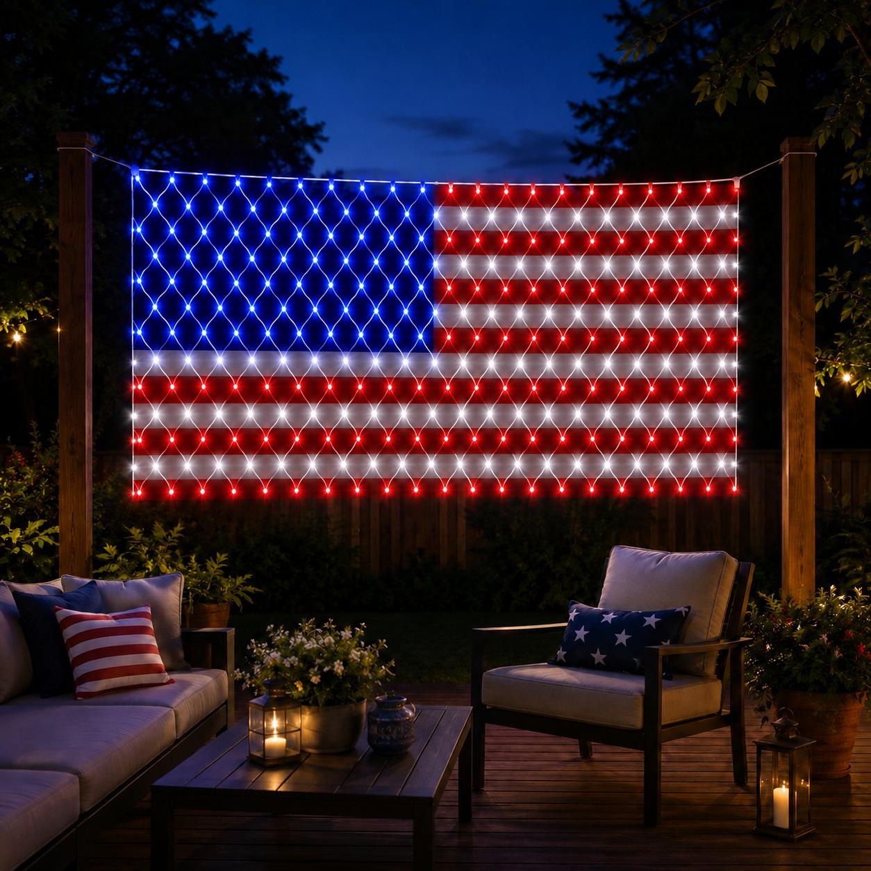Solar American Flag Lights Outdoor American Flag Net Lights 6.5ft x 3.28ft Super Bright,Memorial Day Decorations of The United States for Independence/National/Memorial Day,July 4th Waterproof solar lights outdoor