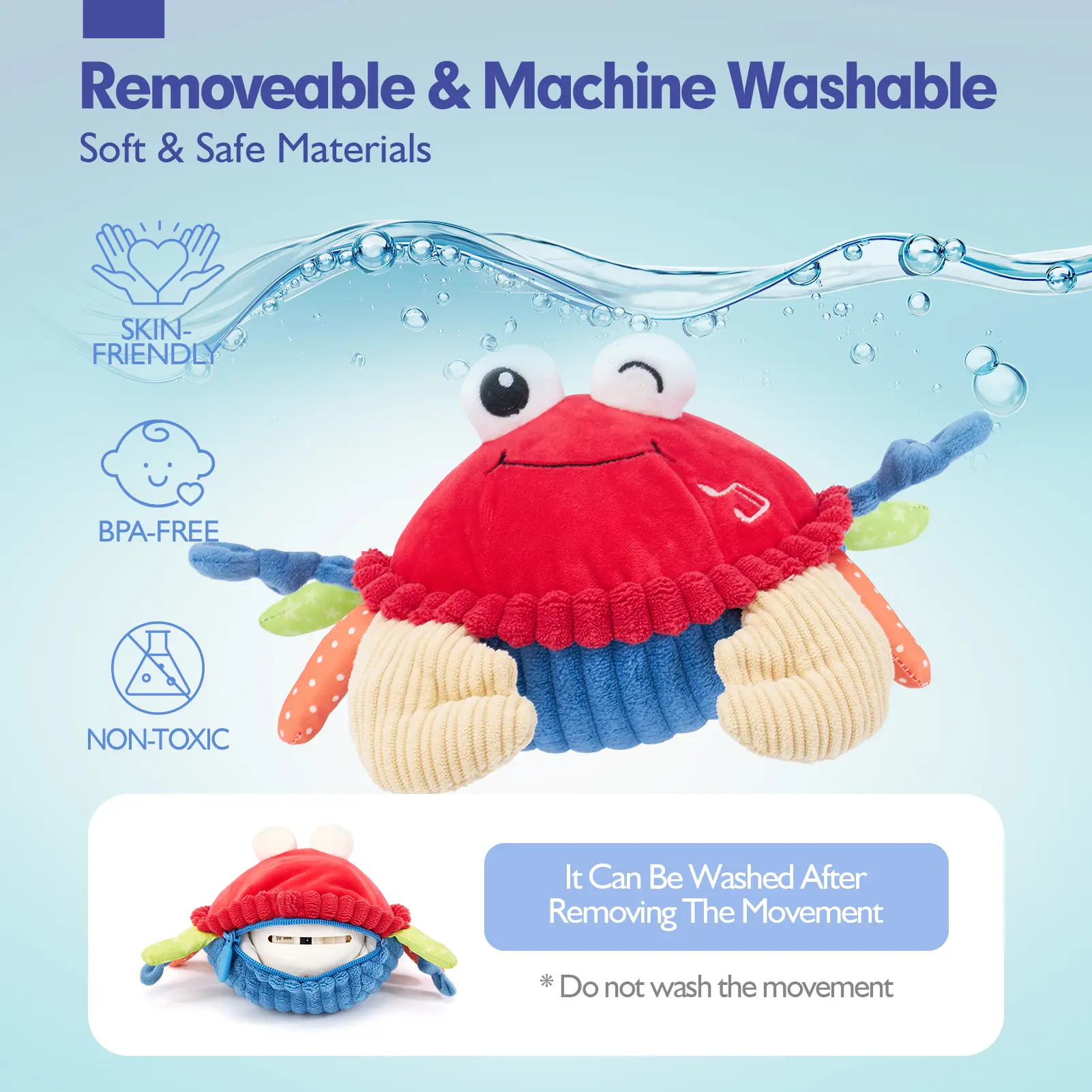 Musical Crab Plush Toy - 48 Songs & Repeat What You Say - Crawling Musical Dancing Walking Bouncing Moving Bouncing Talking Learning Crab-Sensory Toddler Toys for Birthday Tummy Time Toy 0-3 Months/6-12 Months,Mothersdaygift/newborngift