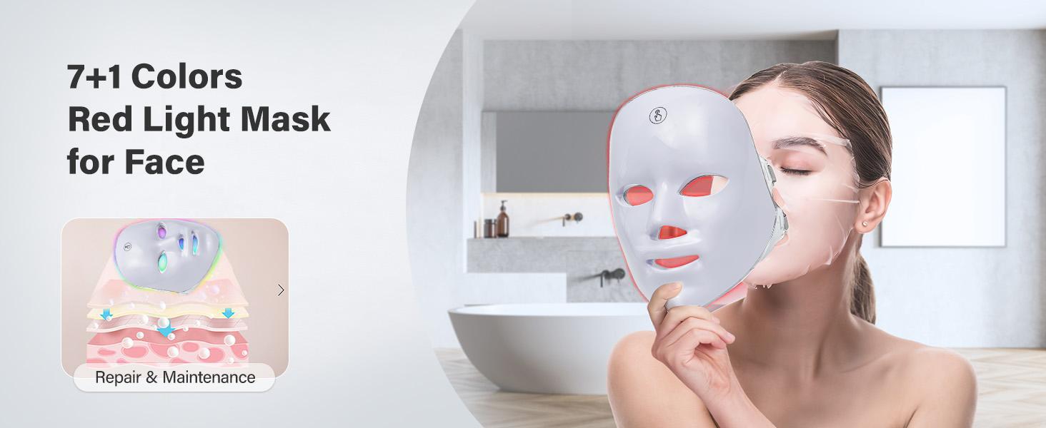 SHMHE Red light therapy mask, 7 color LED photorejuvenation mask, daily care photorejuvenation, wireless charging, ideal gift for women, autumn and winter skin care facial care gift