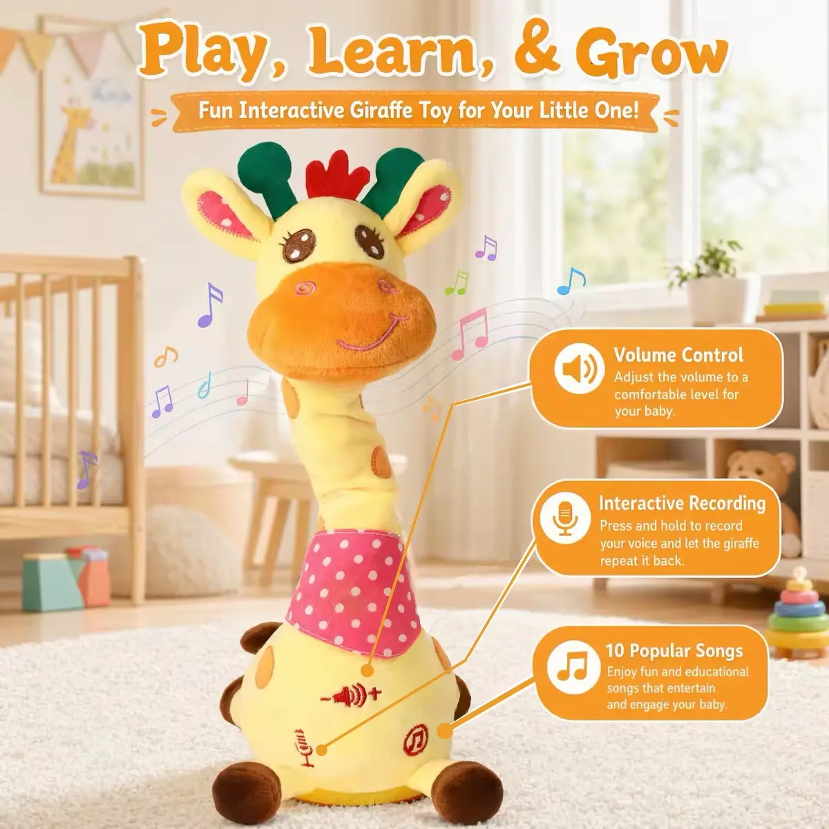 Talking Giraffe Toy, Repeating What You Say, Singing Glowing Stuffed Animal