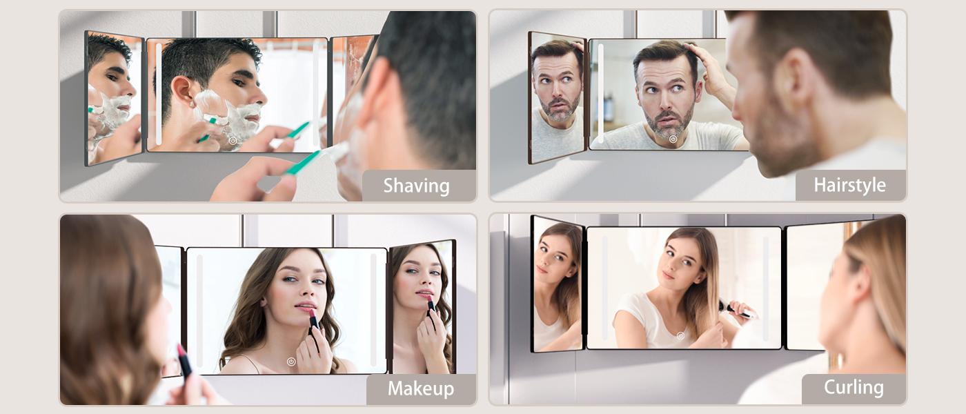 Umitec Adjustable LED Light 3 Way Mirror, Portable Trifold Mirror for Shaving, Grooming, Hair Styling, Dye Hair, Makeup, Braiding, 360 Degree Mirror campingessentials backtoschool,dorm decor,dorm room decor