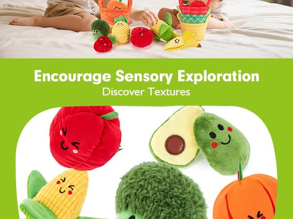 Hahaland 16Pcs My First Fruit Vegetable Color Sorting Play Food-Crinkle,Rattle,preschool Toy,Baby Toys 6-12 Months Montessori learning Toys for 1 Year Old Boy Girl Gifts,Mothersdaygift/Newborngift,summervibes