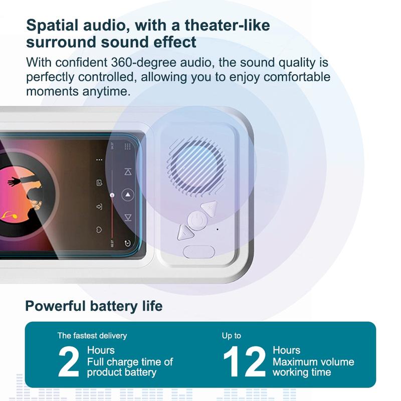 Waterproof Bluetooth-compatible Speaker with 360° Rotating Touch Screen, Shower TV-like Phone Mount for Video Viewing, Music & Bath Time in Bathroom, Kitchen & Pool, Waterproof Wireless Speaker