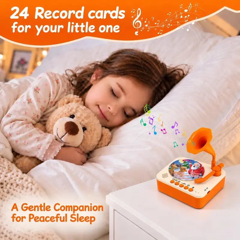 Mini Phonograph for Kids,with 24 Durable PVC Cards, 56 Stories, 14 Classical Music Pieces and 36 Nursery Rhymes,Toddler Record Player,Early Education Machine, Music Box ,Storyteller pop Speakers,Gift for Boys and Girls familyfun