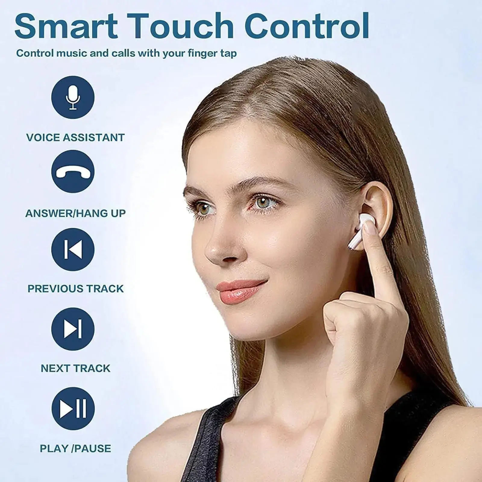 Bluetooth Earbuds with Active Noise Cancellation Adaptive Audio, USB-C Charging Case, Long Battery Life, Automatic Intelligent Matching Compatible with All Systems, Suitable for Listening to Music and Watching Movies