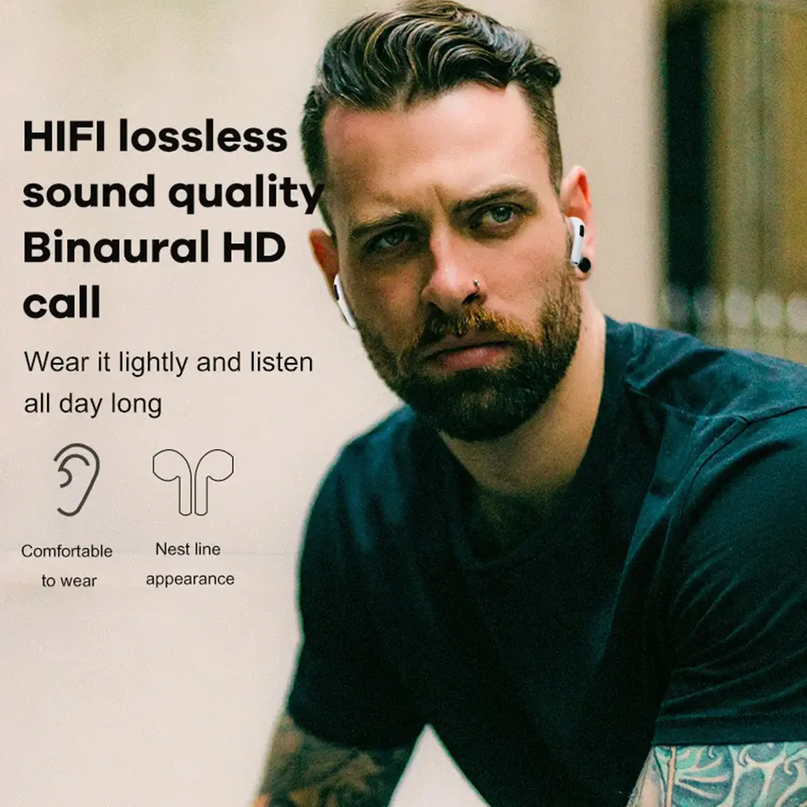 Bluetooth Earbuds with Active Noise Cancellation Adaptive Audio, USB-C Charging Case, Long Battery Life, Automatic Intelligent Matching Compatible with All Systems, Suitable for Listening to Music and Watching Movies