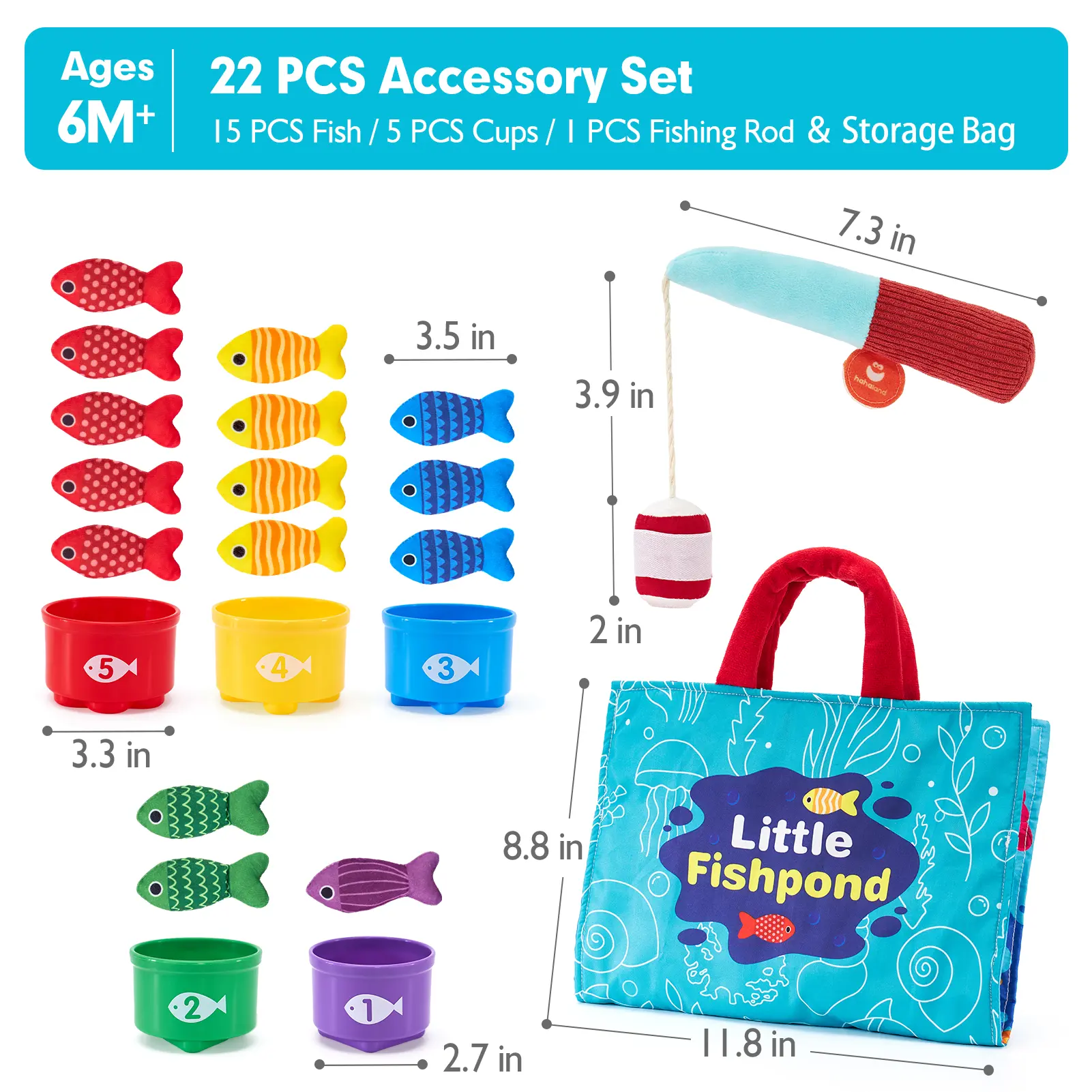 Oddler Fishing Set-10 in 1 Cloth Fishing Game Toddler Toys with Stacking Cups - Number Counting, Color Sorting Learning,Montessori-Inspired Fishing Game with 22 Pcs for 1 Year Old Boys Girls,Newborn/toddler Birthday Gift,Stackable Fish Buckets
