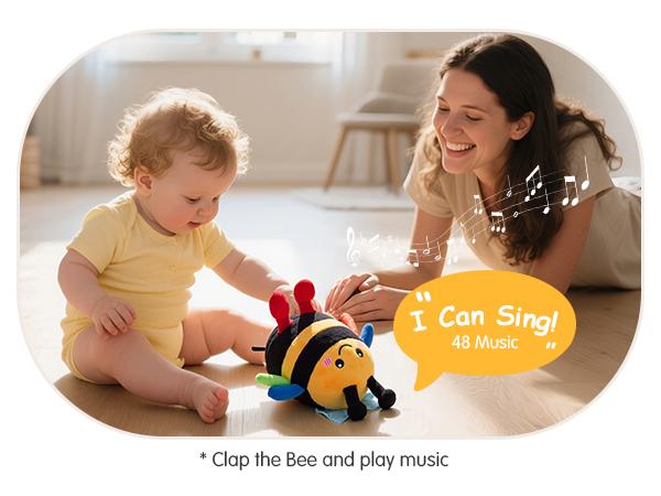 hahaland Baby Toy for 6-12 Months &ndash; Crawling Musical Dancing Bouncing Learning Bee Plush,Abeja que baila/Abeja que canta/ Interactive,48 Songs & Repeat what you say,Tummy Time Toy infant toy for Birthday 0-3 Months/6-12 Months,Cute Gifts Play