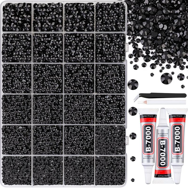 VIBRANT GEMS 32000Pcs Resin Rhinestones with Tweezers for Crafting Mixed-Color 3mm Bedazzling Crystal with 3Pcs 10ml B7000 Jewelry Glue for DIY Crafts Clothing Tumblers Shoes Fabric Nail Art Colorful