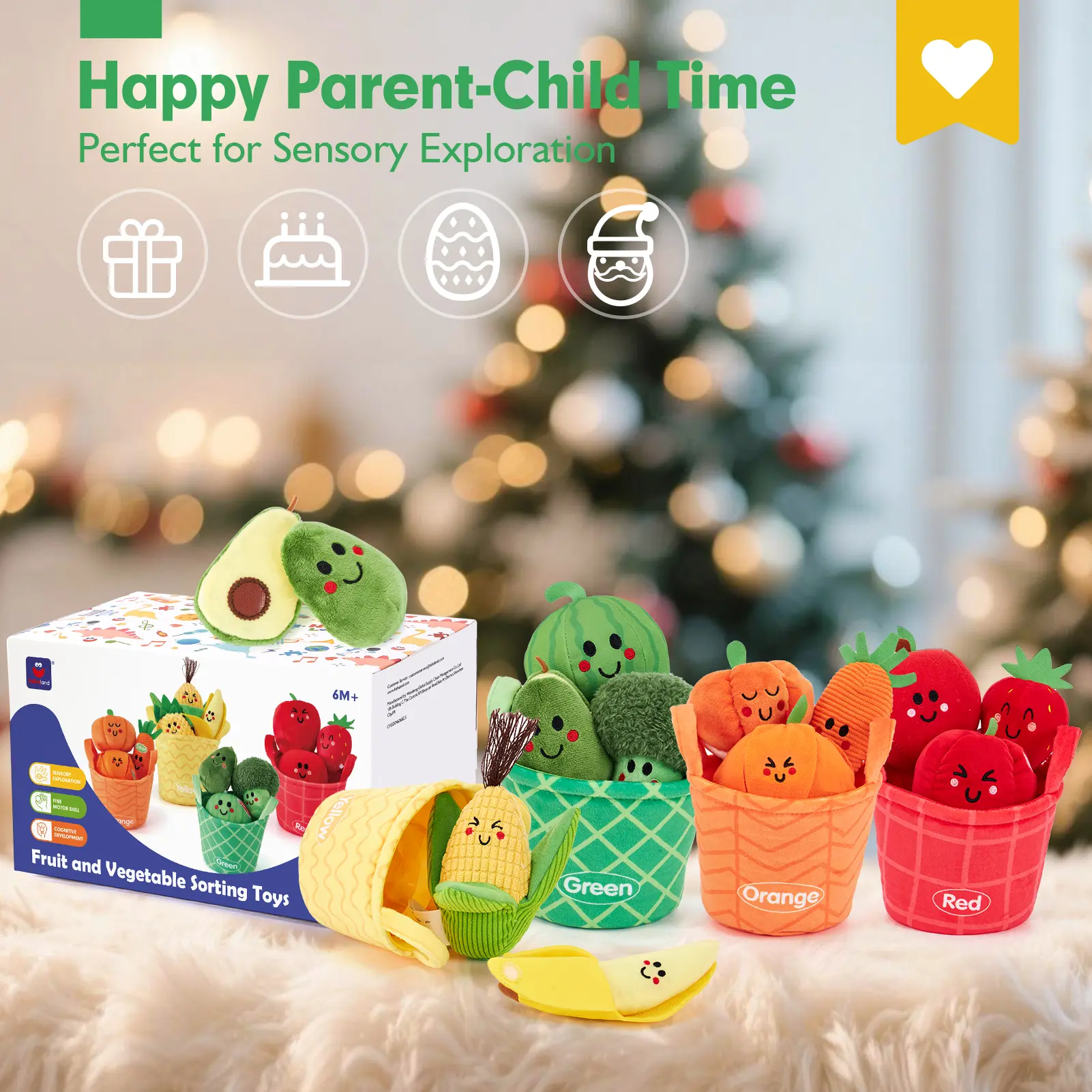 16Pcs My First Fruit Vegetable Color Sorting Play Food-Crinkle,Rattle,preschool Toy,Baby Toys 6-12 Months Montessori learning Toys for 1 Year Old Boy Girl Gifts,Mothersdaygift/Newborngift,summervibes