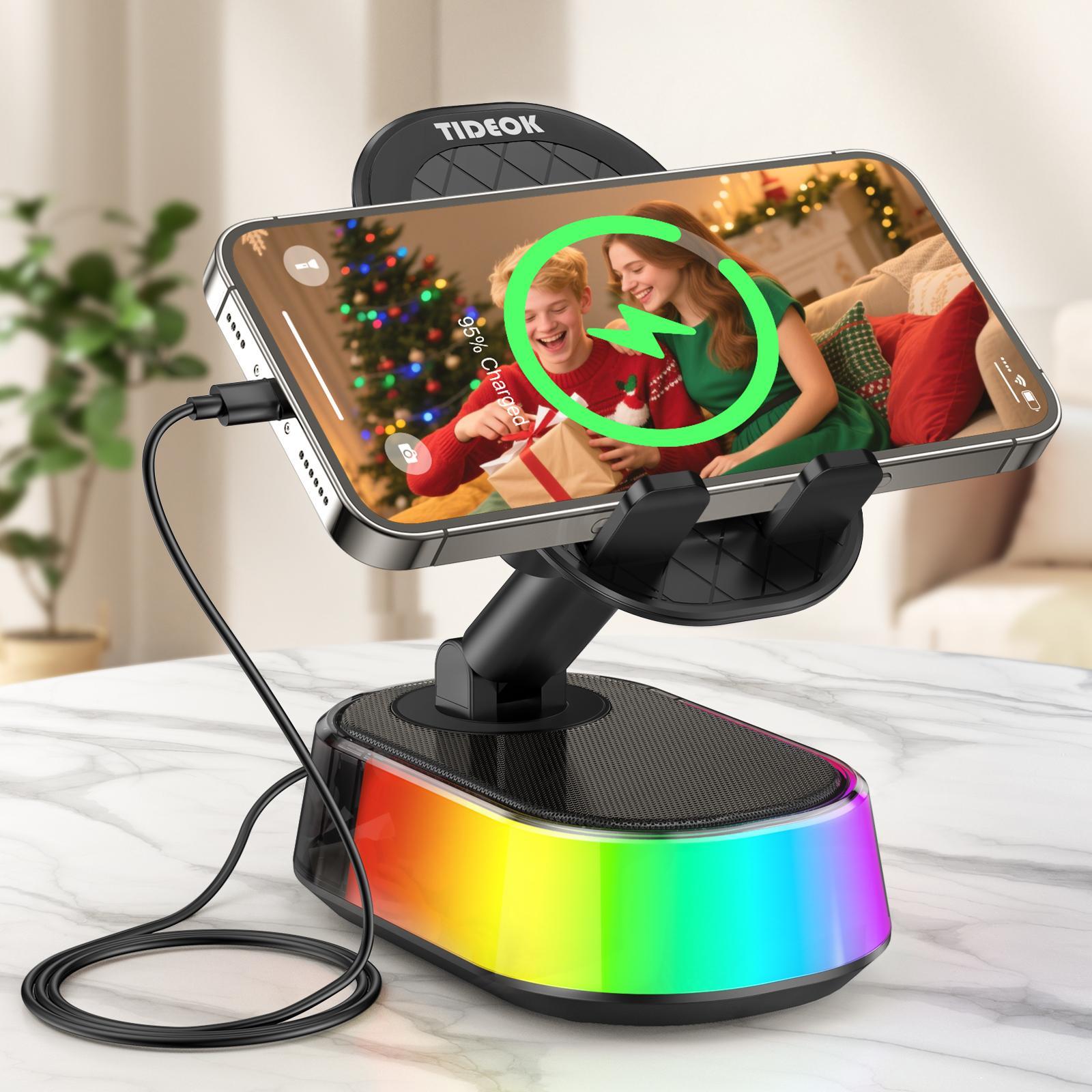 YOYOWAY Wireless Sensor Audio  Speaker Stand,5-in-1 CellPhone Stand,Rechargeable Emergency Power Bank,360&deg; Rotation Phone Speaker Stand & Charger, Suitable for Kitchen Travel Party Outdoors Gym, Women's  Men's Gift Ideas Phone Accessories