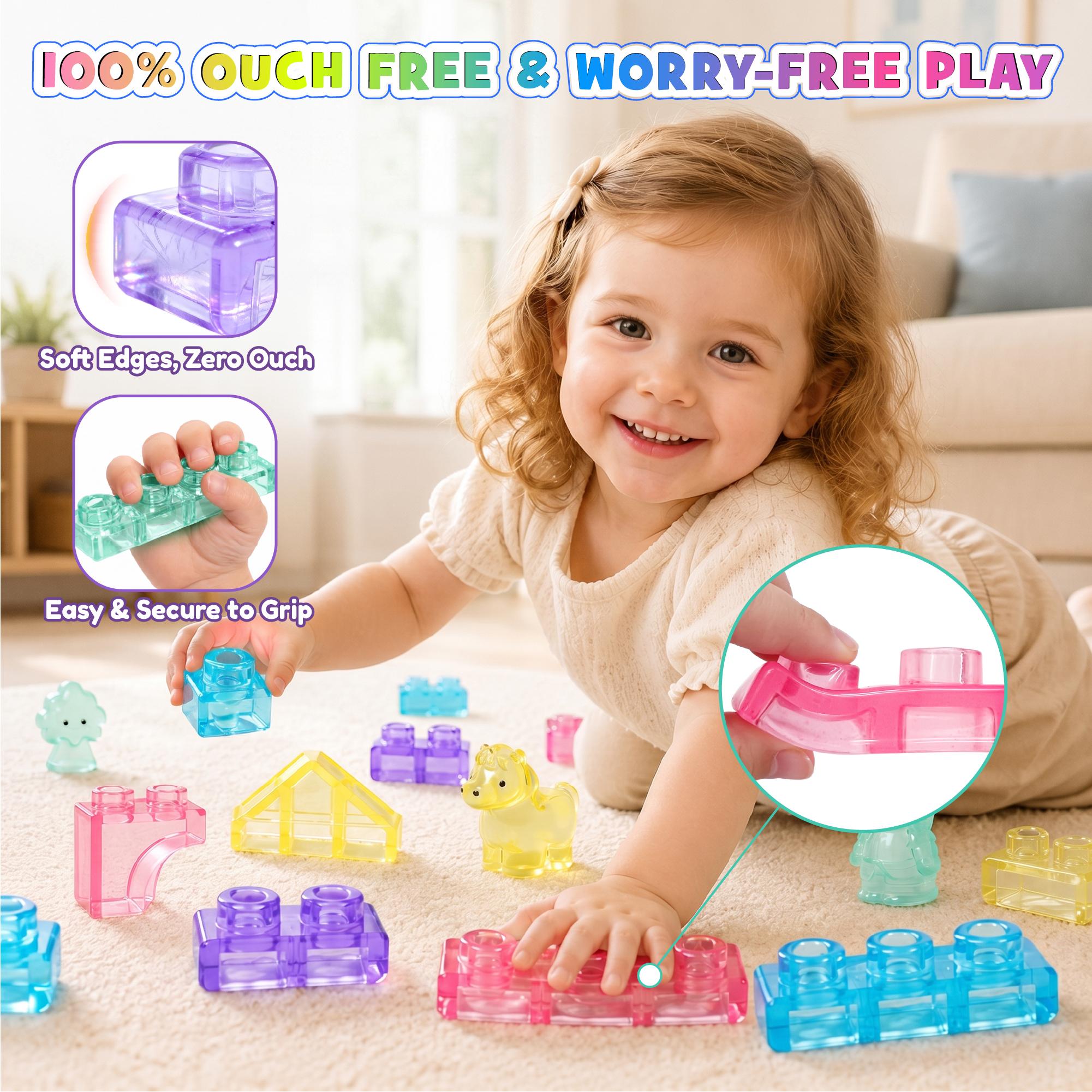 JOYSPOT Soft Jelly Building Blocks, Squishy Multi-color Stacking Building Blocks Toy Set, Non-toxic Sensory Tactile Play Toy Safe Squeezable & Stretchable Fun, Puzzle Blocks for Kids Early learning Preschool STEM Creative Construction Bath Toy Age 3+ tikt