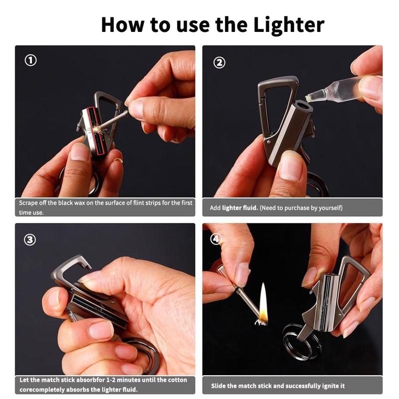 Permanent Match Infinity Lighter, Reusable Waterproof Flint Fire Starter with Keychain and Bottle Opener, Windproof Metal Kerosene Lighter for Outdoor Camping Hiking Survival (Not Include Lighter Fluid)