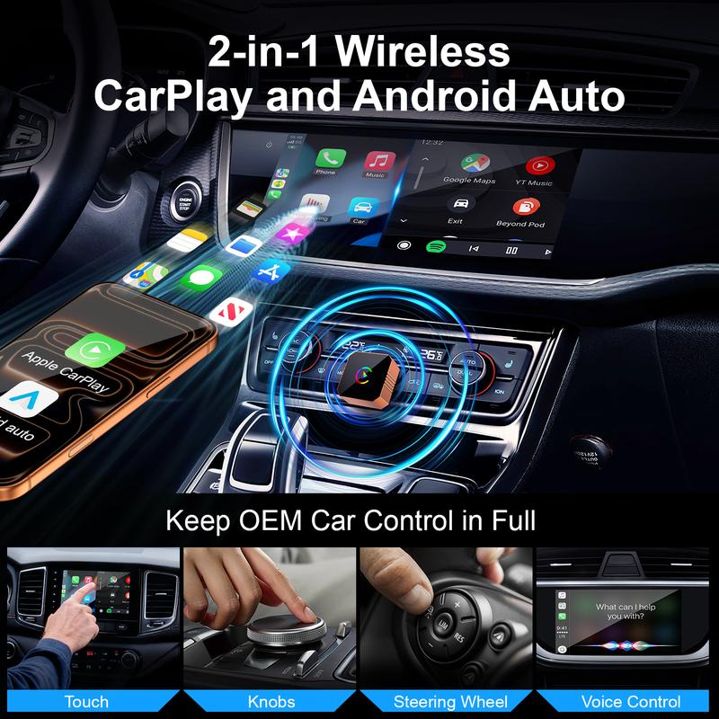 Mini Orange Blue Silver Cube Pro  3.0 Wireless CarPlay & Android Auto Adapter 2026– Plug & Play, Fast Auto-Reconnect