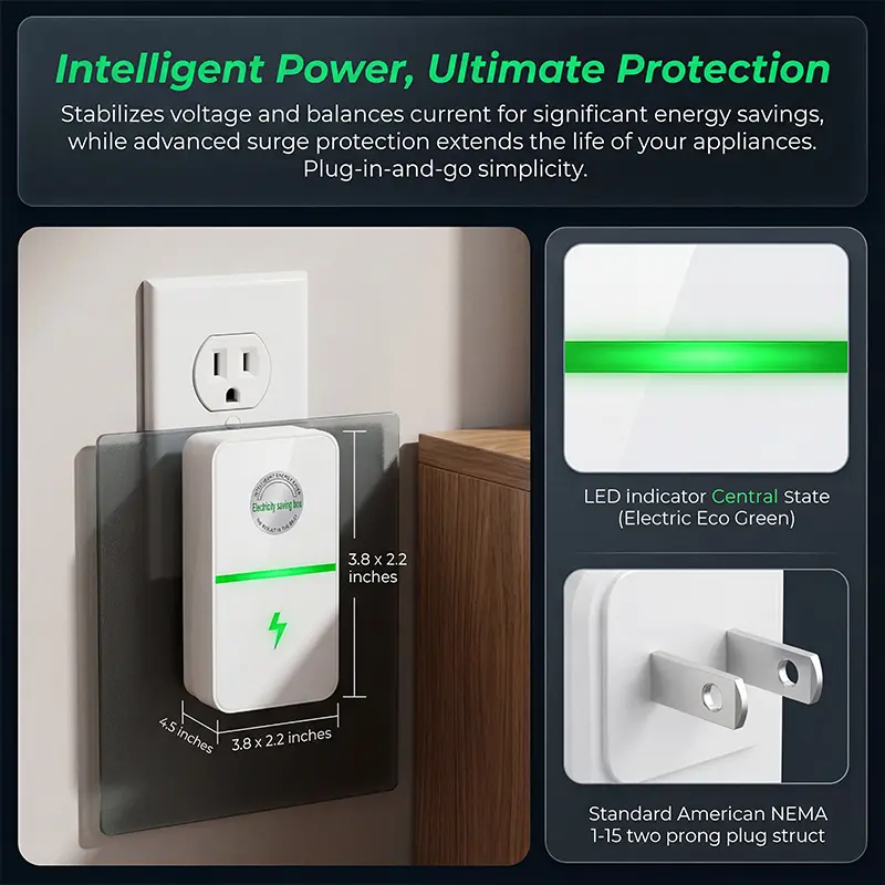 Plug-In Power Box with US Plug 2026 Updated Design, Compatible with 90–250V Input Range