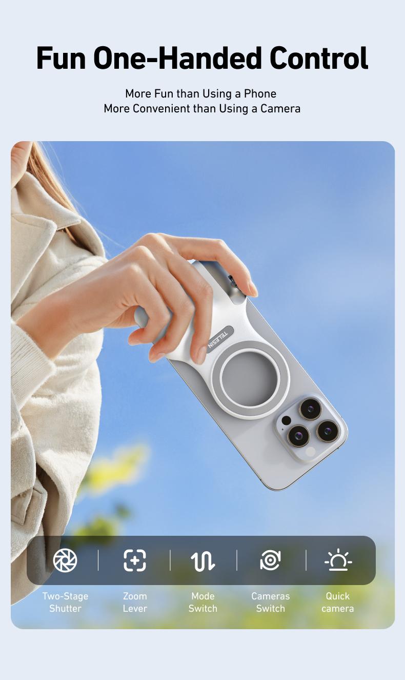 【TikTokShopBlackFriday】TELESIN Magnetic Phone Camera Grip with Wireless Shutter &ndash; DSLR-Style Handle for iPhone & Android, 1/4" Screw, Ergonomic Design, Perfect for Vlogging, Selfies, and Steady Shots, Compatible with iPhone 17