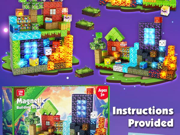 Magnetic Blocks-150PCS Magnetic Building,Portal Dinosaur Red Brick，Light Up Magnet Cubes, STEM Montessori Sensory Toys for Kids Boys Girls Ages 4-8 Christmas Birthday Gifts Multifunction