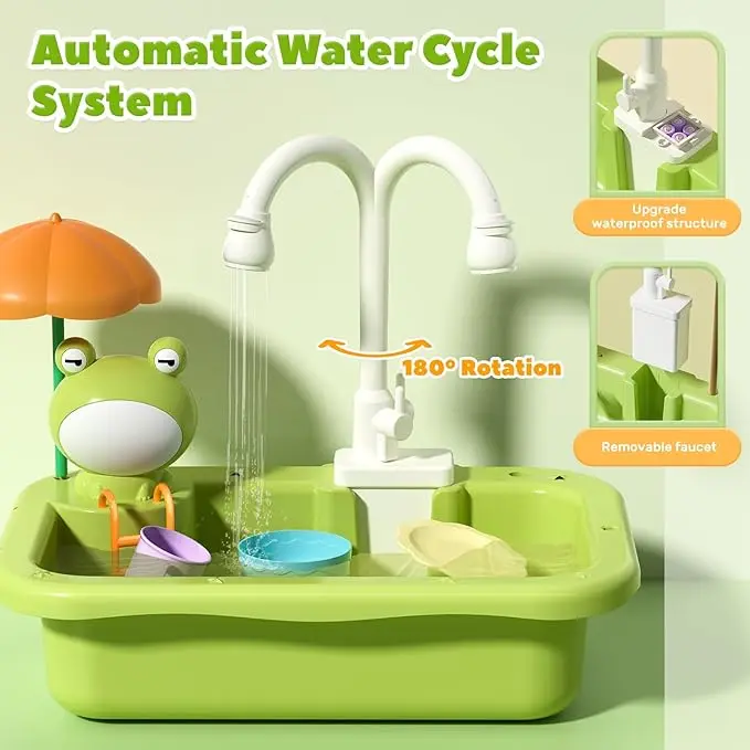 Play Sink with Running Water, Pretend Play Kitchen Sink with Upgraded Electric Faucet, Realistic kitchen play set learning cookingset Plastic Toy
