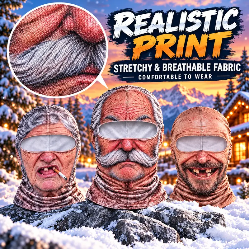 Funny Old Man Face Balaclava Mask, Dralon Thermal Fabric Winter Ski Mask, Warm Wind-Resistant Full Face Cover, Novelty Outdoor Headwear for Men & Women, Skiing, Cycling, Hiking & Winter Activities
