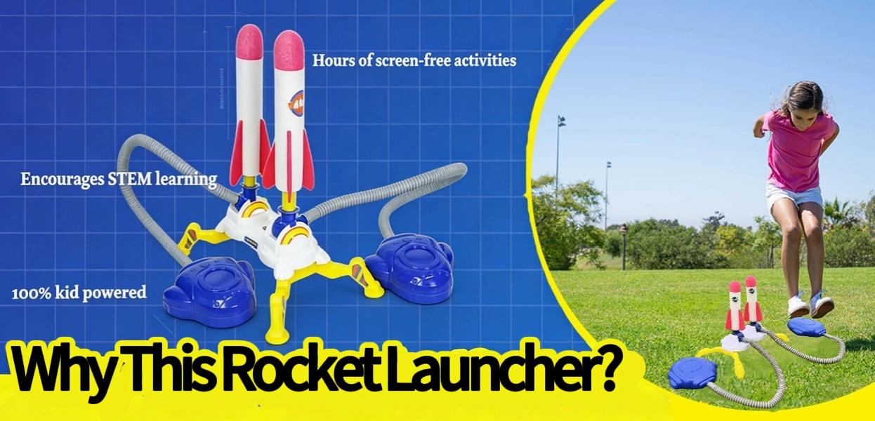 Rocket Launcher Toy Set - Light-Up Glow Foam Rockets, Adjustable Launch Stand with Durable Base for Stomping, 200 ft Launch Range, Playful Flying Toys, Outdoor Family Fun Holiday Gift Idea