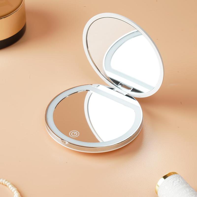 Portable Foldable Makeup Mirror, Glam Travel Makeup Mirror with LED Light, Compact Mirror for Women, Pocket Size Makeup Tools, Travel Hand Mirror